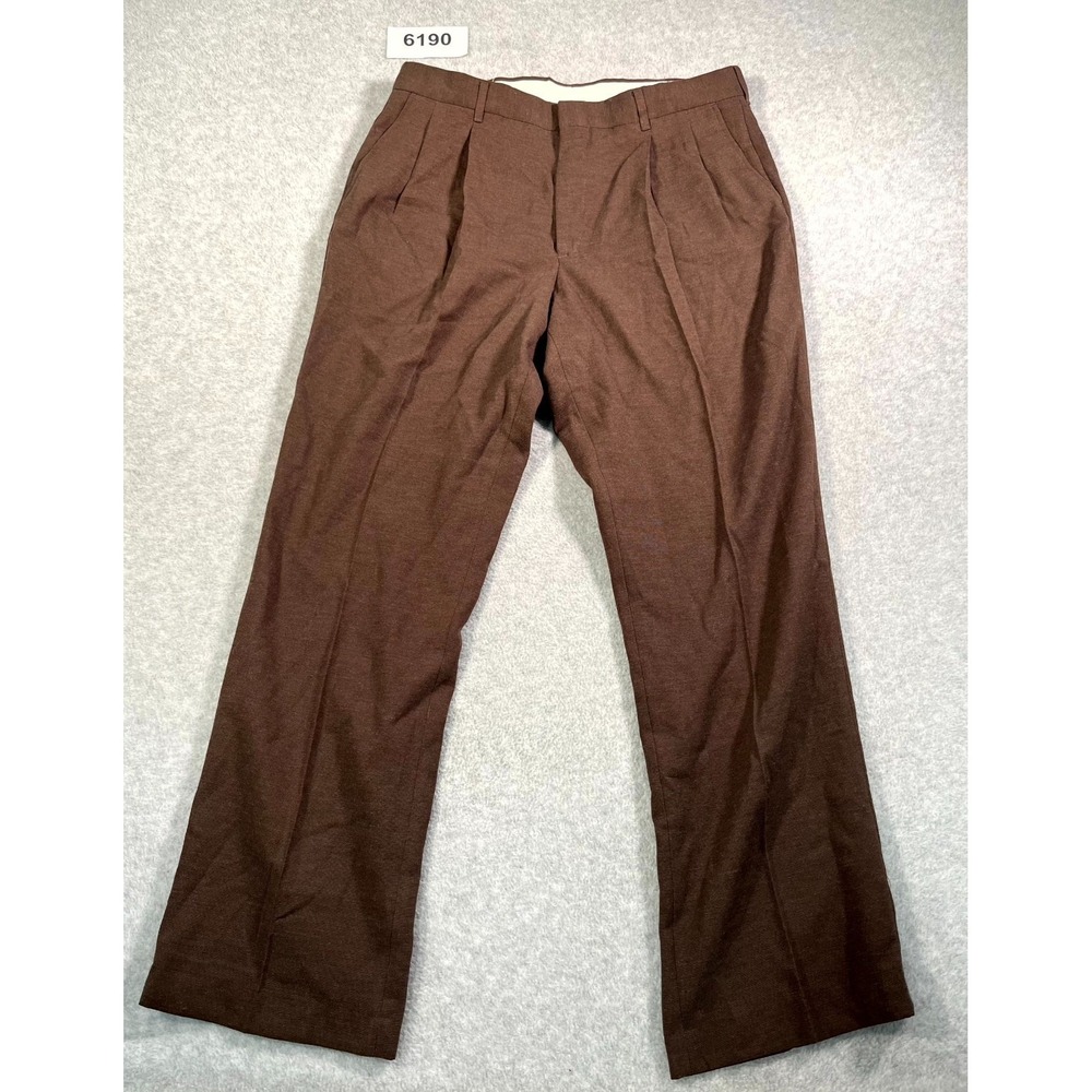 Botany 500 Dress Pants Mens 36x30 Brown Pleated‎ Front Wide Leg Formal Business